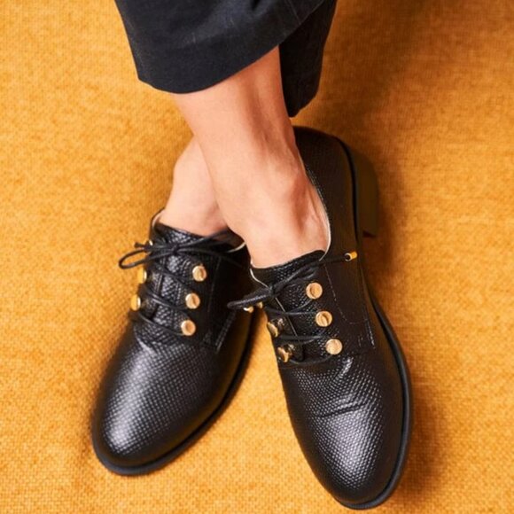 Minuit sur Terre Shoes - Minuit Sur Terre Piccadilly Recycled a grain Leather Vegan Derby Black Python